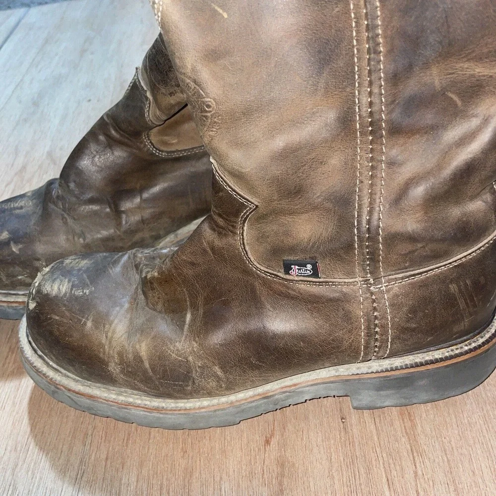 Justin Original 4491 Brown Leather J-Max Slip On‎ Men Work Boots SZ 10 EE